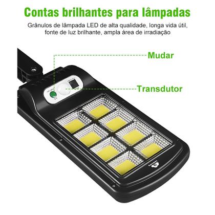 Imagem de Luminária Solar Parede 160 COB Sensor Presença Com 3 Funções