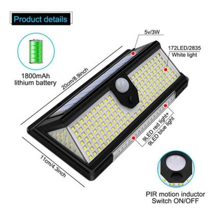 Imagem de Luminária Solar Parede 190 Led Rwb Sensor Presença 4 Funçõeativação do strobo giroflex azul e vermelho