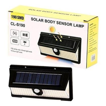 Imagem de Luminária Solar Parede 190 Led Rwb Sensor Presença 4 Funçõeativação do strobo giroflex azul e vermelho