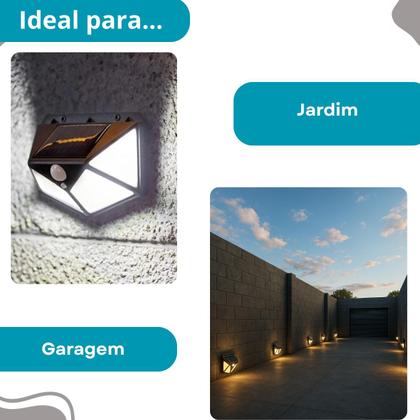Imagem de Luminária Solar Sem Fio Jardim 100 LEDs com Sensor e Luz Potente