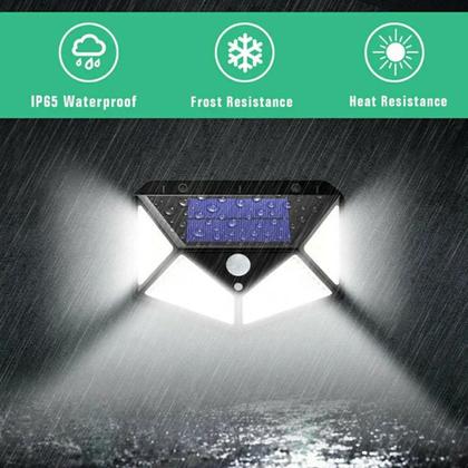 Imagem de Luminaria Solar Sensor de Movimento Branco Quente Presença Parede 100 LED 3 Funçoes Lampada Prova d'Agua Iluminaçao