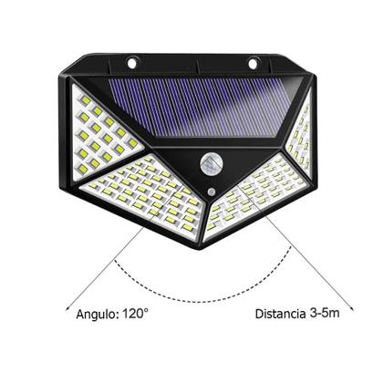 Imagem de Luminaria Solar Sensor de Movimento Branco Quente Presença Parede 100 LED 3 Funçoes Lampada Prova d'Agua Iluminaçao