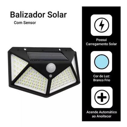 Imagem de Luminaria Solar Sensor Movimento Presença Parede 100 LEDs Lampada Refletor Resistente Agua