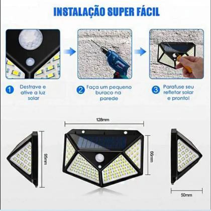 Imagem de Luminaria Solar Sensor Presença Movimento Kit 10 Uni 100 LED 3 Funçoes Branco Quente Parede Lampada Prova d'Agua Resistente Iluminaçao Jardim Quintal