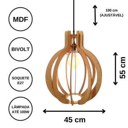 Imagem de Luminária Teto tipo Pendente JUPITER MDF - Completa