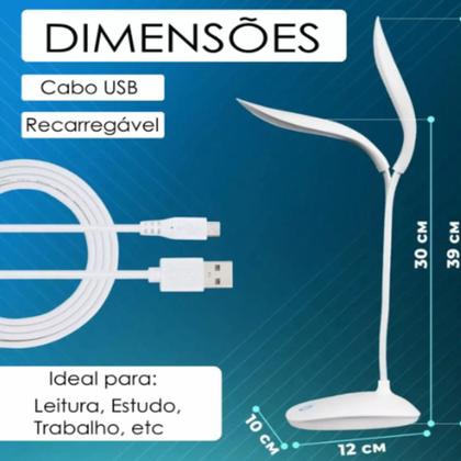Imagem de Luminaria touch flexivel de mesa para estudos 21 leds sem fio com 3 niveis de luz recarregavel
