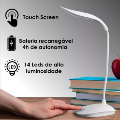 Imagem de Luminaria touch flexivel de mesa para estudos 21 leds sem fio com 3 niveis de luz recarregavel