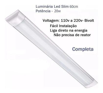 Imagem de Luminária Tubular 50cm Led 18w/20w Sobrepor Slim Calha