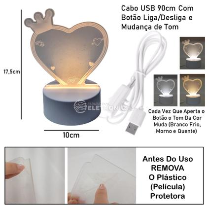 Imagem de Luminária USB 3D Tipo Lousa P/ Recados e Mensagens Com Caneta Mágica KL1512 KL1516 KL1517 KL1518