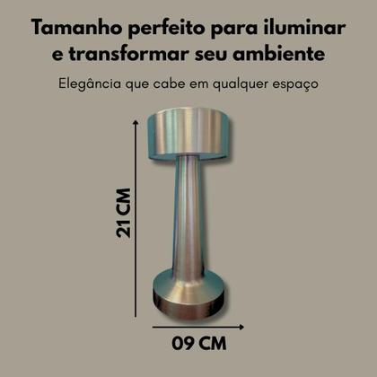 Imagem de Luminy Touch Luminária Abajur Sem Fio Led várias cores Recarregável Dimável USB Premium Metal Escovado Moderno