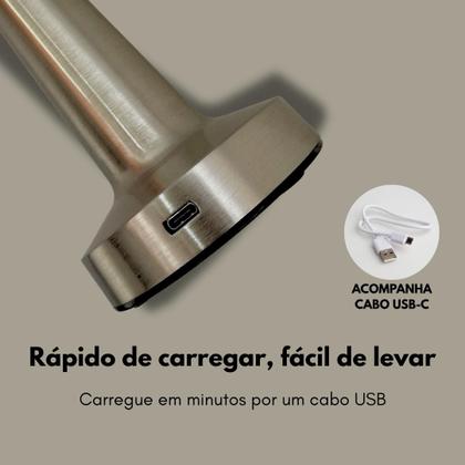 Imagem de Luminy Touch Luminária Abajur Sem Fio Led várias cores Recarregável Dimável USB Premium Metal Escovado Moderno