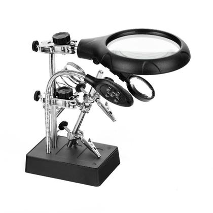 Imagem de Lupa Bancada Eletronica Mesa 5 Leds 3 Lentes Garras De Solda