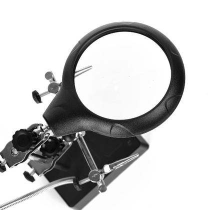 Imagem de Lupa Bancada Eletronica Mesa 5 Leds 3 Lentes Garras De Solda