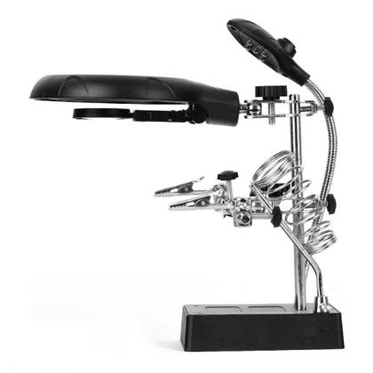 Imagem de Lupa Bancada Eletronica Mesa 5 Leds 3 Lentes Garras De Solda