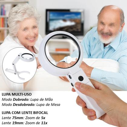 Imagem de Lupa Bifocal 2 em 1 Dobrável Com 8 Super LEDs Zomm Até 11x - FS75RC