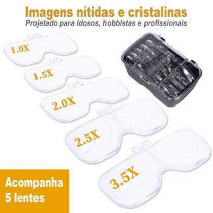 Imagem de Lupa Cabeça óculos ajustável 2 leds Recarregável 5 lentes Profissional 869 - Lorben