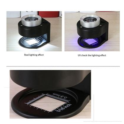 Lupa Conta Fios 2020 Profissional 20x com led e escala em mm (resolução 0,5mm) e pol + bolsa de couriça - BdG Imagem de Lupa Conta Fios 2020 Profissional 20x com led e escala em mm (resolução 0,5mm) e pol + bolsa de couriça