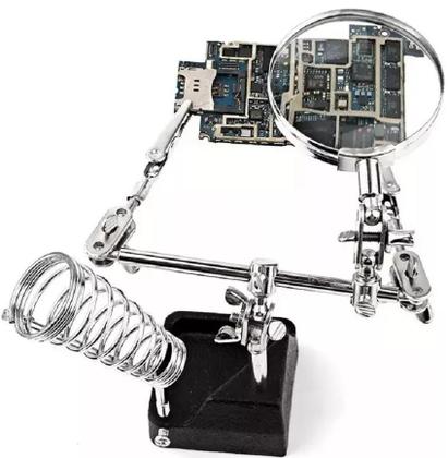 Imagem de Lupa de Bancada C/ Duas Garras e Suporte P/ Ferro de Solda