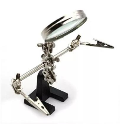 Imagem de Lupa De Bancada Com Pinça Garras Suporte P/ Ferro De Solda