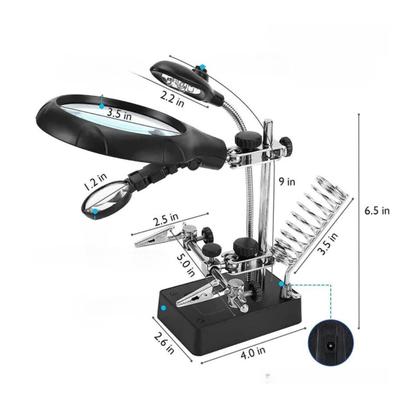 Imagem de Lupa De Bancada Mesa Com Suporte 5 Leds 3 Lentes Garras De Solda 2073