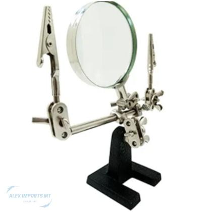 Imagem de Lupa de Bancada Mesa com Suporte Pinça pra Ferro Duas garras