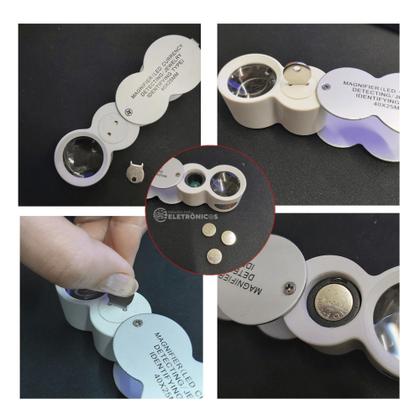 Imagem de Lupa De Bolso Profissional 40X Com Luz De Led Branco E UV Para Relojoeiro Otima Resolução - 98881