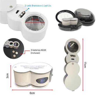 Imagem de Lupa De Bolso Profissional 40X Com Luz De Led Branco E UV Para Relojoeiro Otima Resolução - 98881