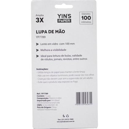Imagem de Lupa de mão amplia 3X diâmetro 100mm média vidro preto Yins