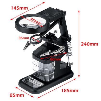 Imagem de Lupa De Mesa Bancada 16 LEDs Com Garras Suporte Ferro Solda 3 Gavetas CBRN20393 - Commerce Brasil