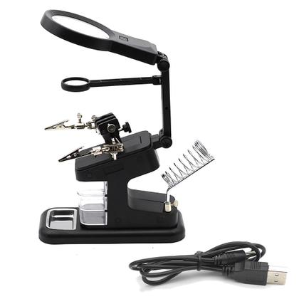 Imagem de Lupa De Mesa Bancada 16 LEDs Com Garras Suporte Ferro Solda 3 Gavetas CBRN20393 - Commerce Brasil