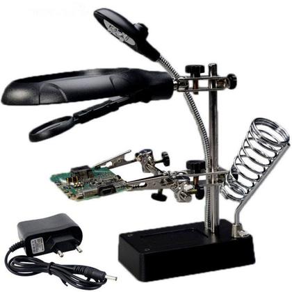 Imagem de Lupa De Mesa com Garras Luz Led Ajustável Suporte Solda C/ Fonte CBR03587