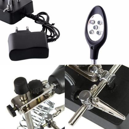 Imagem de Lupa De Mesa com Garras Luz Led Ajustável Suporte Solda C/ Fonte CBR03587