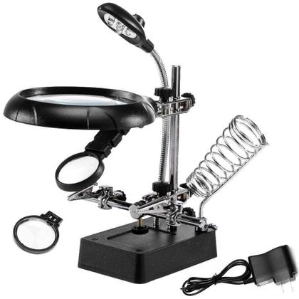 Imagem de Lupa De Mesa com Garras Luz Led Ajustável Suporte Solda C/ Fonte CBR03587