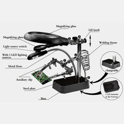 Imagem de Lupa De Mesa E Bancada Com Luminária E Clip Com Cabo USB