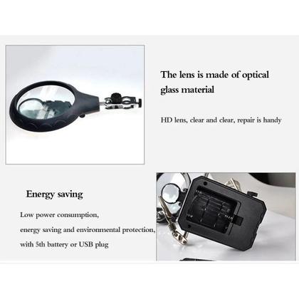 Imagem de Lupa De Mesa E Bancada Com Luminária E Clip Com Cabo USB