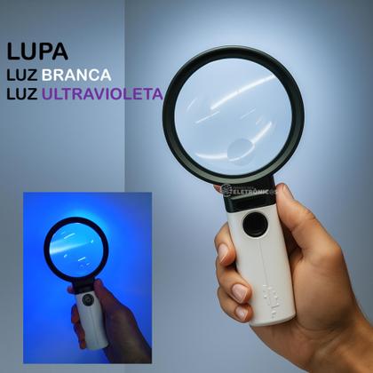 Imagem de Lupa Dupla 10x e 30x com LED Branco e Luz UV Portátil 90mm + 21mm 31990