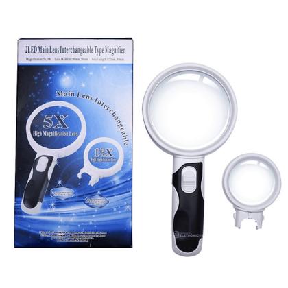 Imagem de Lupa Dupla Lente Grande 5x e Pequena 16x Com Iluminação LED - 77390B