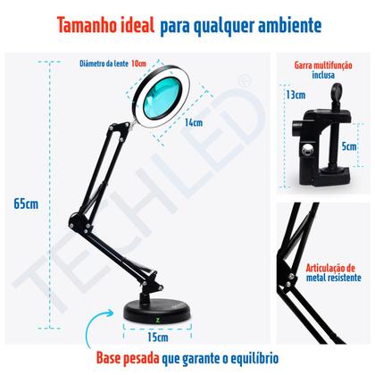 Imagem de Lupa Estetica Articulada Profissional Abajur Luminaria de Mesa para Bancada