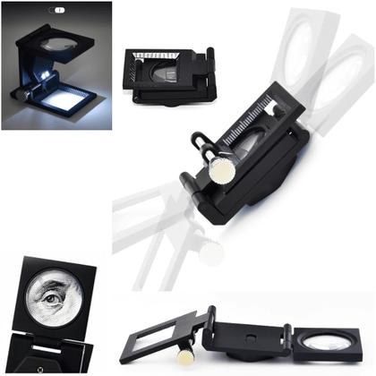 Imagem de Lupa Lente Conta Fios Alumínio Com Luz Ampliação 10x Escala 25mm - TH9005A