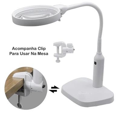 Imagem de Lupa Luminária Óptica 2 Lentes 2x e 5x Acrílica e 6 LEDs Com Base e Clip de Fixação  7763