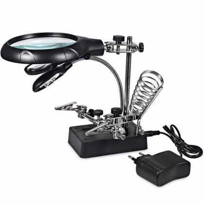 Imagem de Lupa Mesa Bancada 5 Leds Garras Estação Solda 3 Lentes