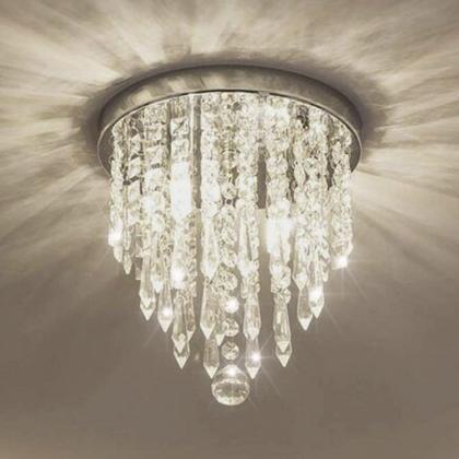 Imagem de Lustre Acrílico Cristal Para Sala Quarto Redondo Base Inox