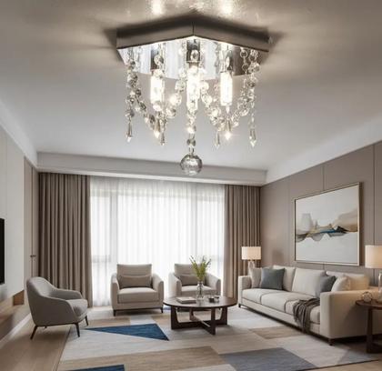 Imagem de Lustre Acrílico Cristal Para Sala Quarto Redondo Base Inox