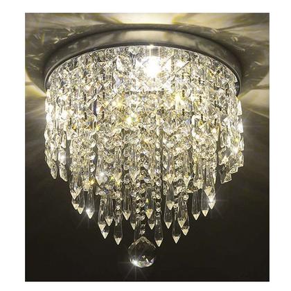 Imagem de Lustre Acrílico Cristal Para Sala Quarto Redondo Base Inox