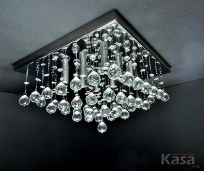 Imagem de Lustre Cristal Legítimo PIRÂMIDE X 40x40cm 8XG9 - Base inox - Kasa ARQ