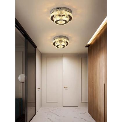 Imagem de Lustre Cristal Luminária Plafon Cristal Led 3 Cores