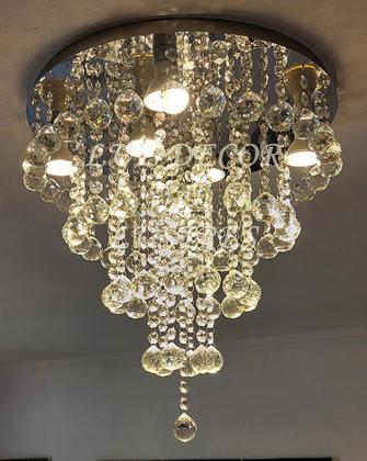 Imagem de Lustre Cristal Para Sala Com Base De Inox 40cm De Diâmetro