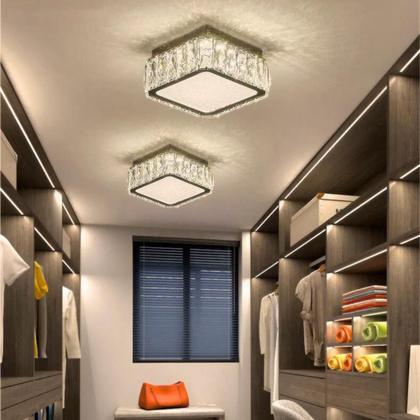 Imagem de Lustre De Cristal Led Plafon De Aço Para Quarto Sala Corredor 30w 3000k
