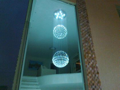 Imagem de Lustre de Cristal Legitimo Globo Duplo 60cm Pé Direito Duplo Vão de Escada Sala Alta G260 Com Lampadas Led