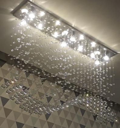 Imagem de Lustre de Cristal Onda Para Escritório, Sala de Jantar ,Base de Inox Polida Com 50cm Altura